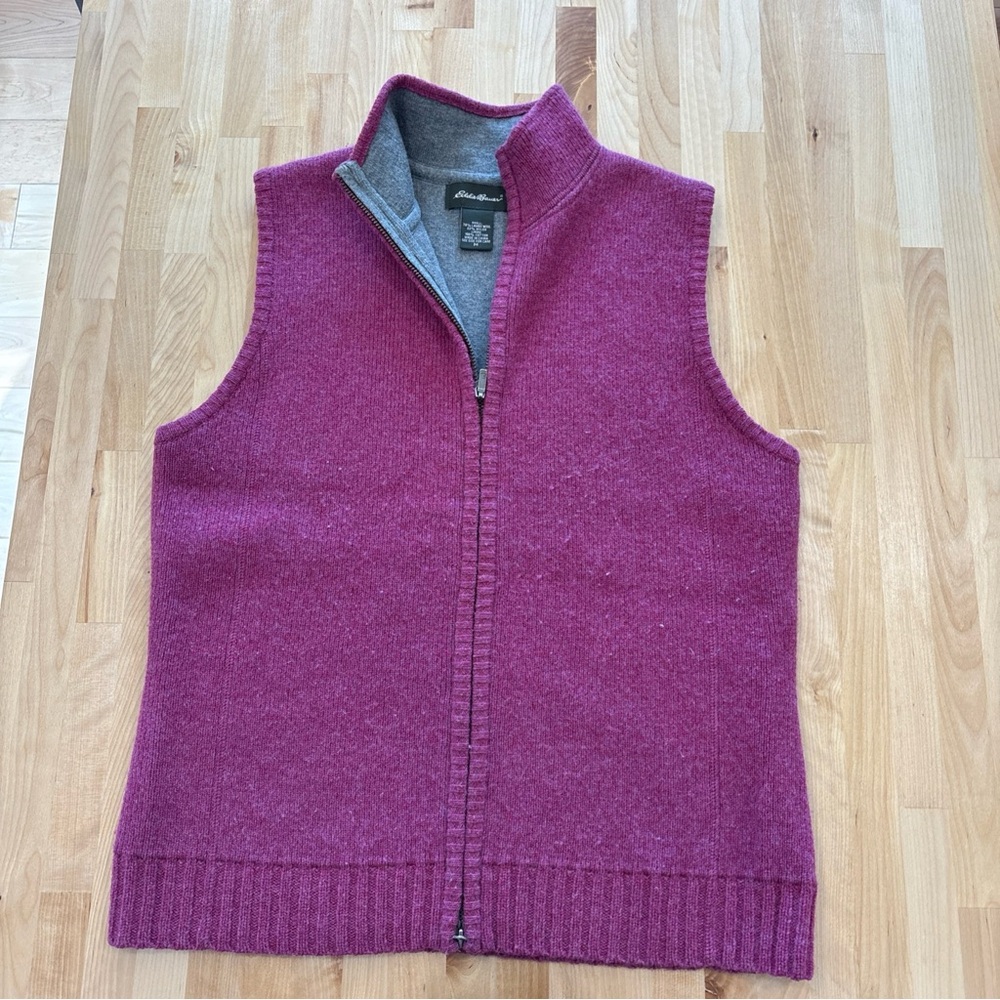 Eddie Bauer Womens Zip Lambswool Blend Vest Mock Neck Raspberry Pink Sz M